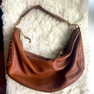 Original Juicy Brown Leather Shoulder Bag with Gold Detail and adorable interior
